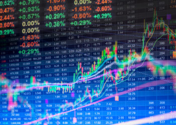 Financial data on a monitor,Stock market data on LED display concept