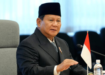 Indonesian Defense Minister and President-elect Prabowo Subianto talks with Japanese Defense Minister Minoru Kihara (not pictured) at the start of their talks at the Defense Ministry in Tokyo, Japan, April 3 2024.   KIMIMASA MAYAMA/Pool via REUTERS/File Photo