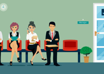 Workers are sitting waiting for a job interview.