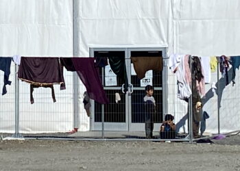 FILE PHOTO: A structure housing Afghan evacuees is seen at Joint Base McGuire-Dix-Lakehurst, New Jersey, which has surged housing and supplies to host more than 9,300 Afghans awaiting resettlement in the United States, September 27, 2021. REUTERS/Phil Stewart